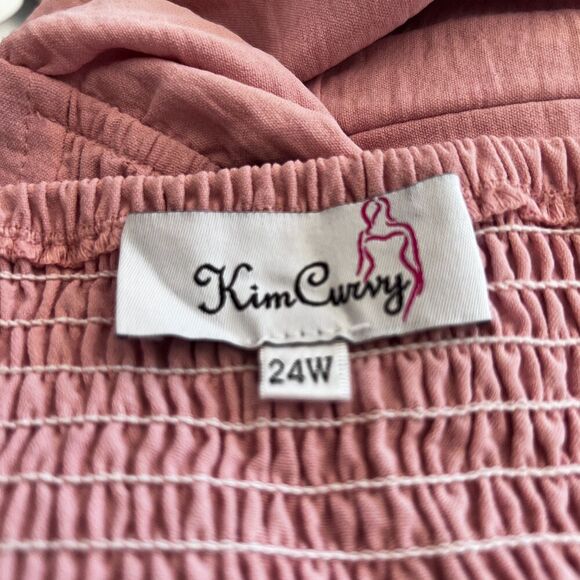 Kim Curvy Pink Flutter Sleeve Tie Front Fit & Flare Cottage Core Dress Size 24W - Picture 8 of 10